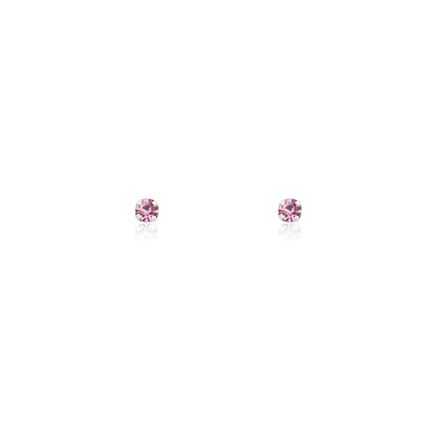 Brinco Prata Fixo Zircônia Rosa