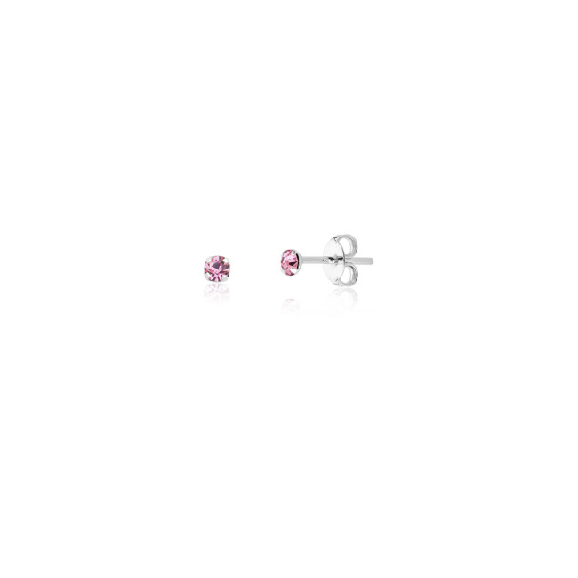 Brinco Prata Fixo Zircônia Rosa
