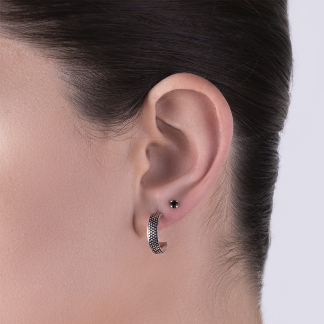 Brinco Prata Fixo Zircônia Negra