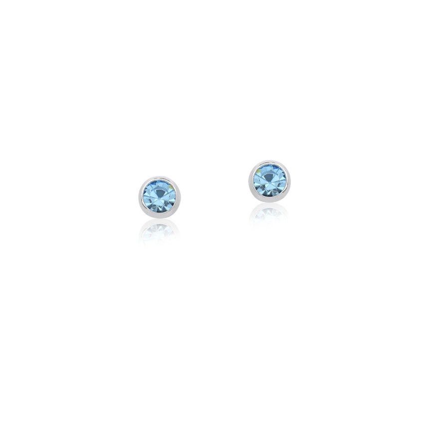Brinco Prata Fixo Cristal Azul Embutido 3mm