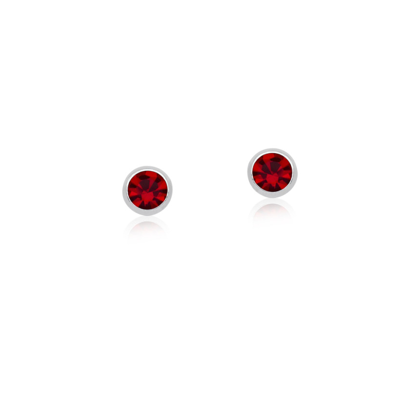 Brinco de Prata Fixo Cristal Vermelho Embutido 4mm