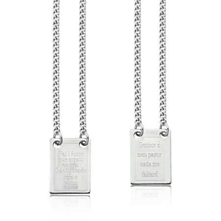 Escapulário Aço Medalha Pai Nosso / Senhor é Meu Pastor 60cm