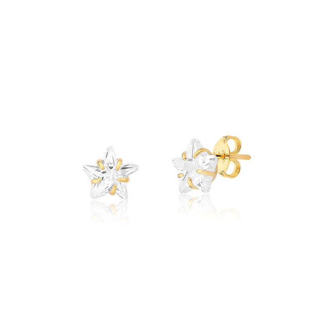 Brinco Fixo Estrela Zircônia Folheado a Ouro 18k