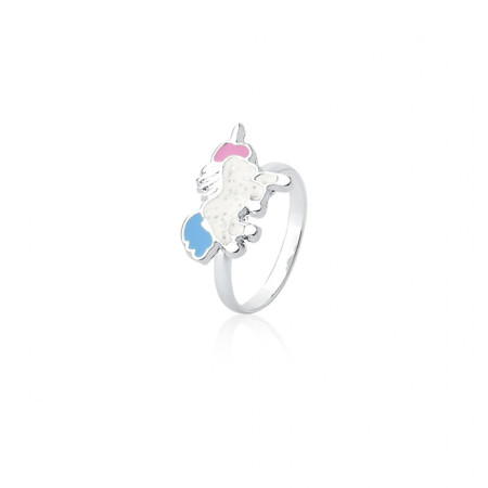Anel Prata Leve Infantil Unicórnio Resina Colorida