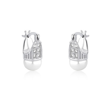 Brinco Prata c/ Ródio Lady Di Pérola Natural Cravejado