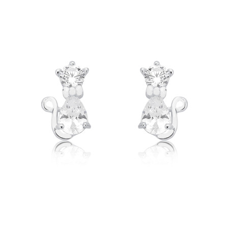 Brinco de Prata Fixo Gato Sentado Zircônia