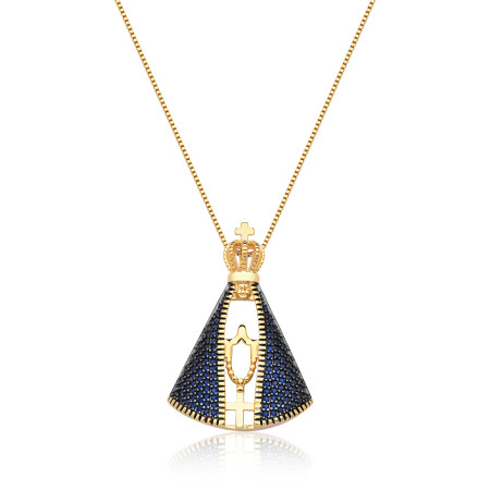 Gargantilha Pingente Nossa Senhora Aparecida "G" Folheada a Ouro 18k