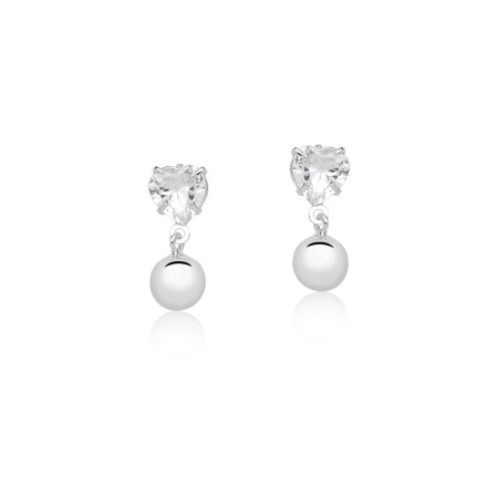 Brinco de Prata Zircônia Coração com Esfera