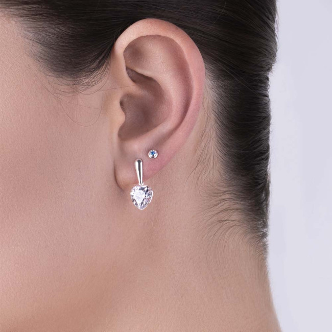 Brinco de Prata Zircônia Coração com Base Lisa