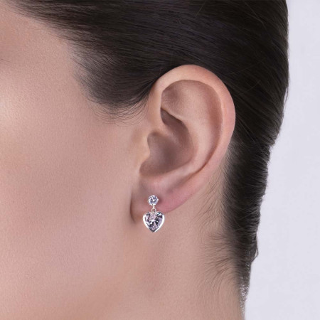Brinco de Prata Zircônia Coração com Ponto Luz