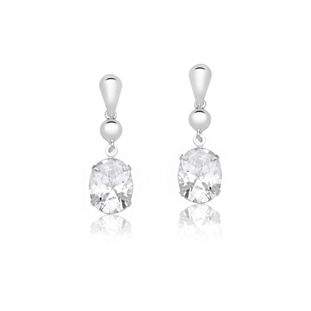 Brinco de Prata Zircônia Oval base Lisa com Esfera