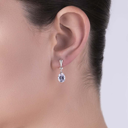 Brinco de Prata Zircônia Oval base Lisa com Esfera