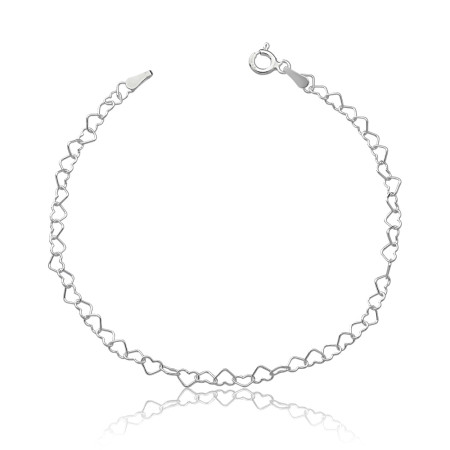 Pulseira de Prata Elo Coração 18cm