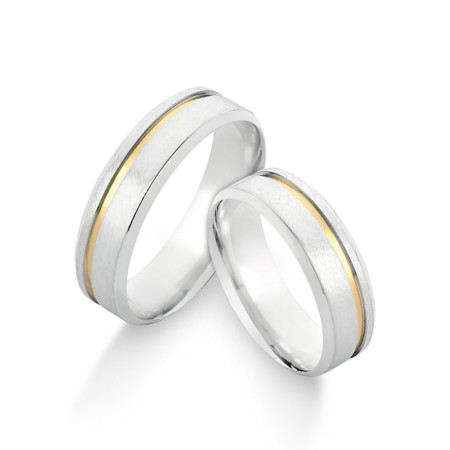 Aliança de Compromisso Prata Quadrada Acetinada c/ Filete de Ouro Lateral / 6mm (Valor da unidade)