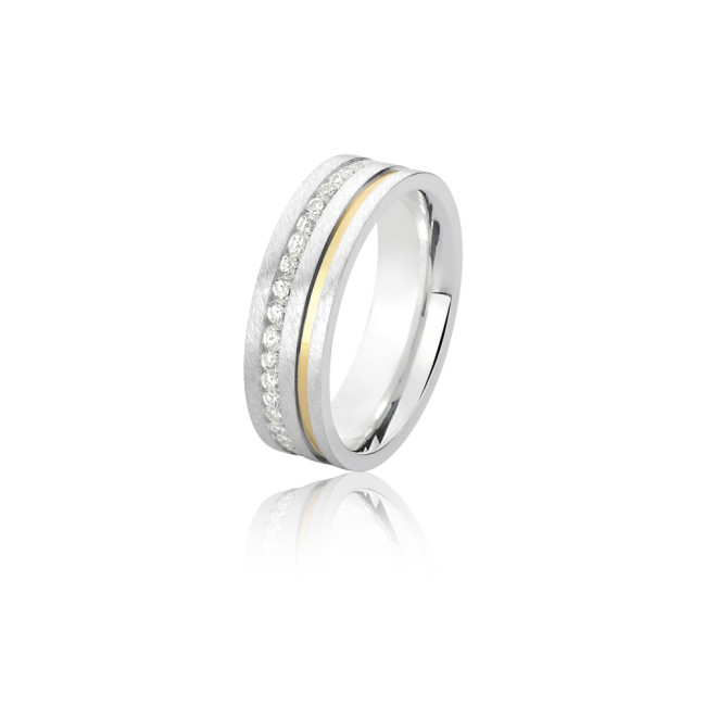 Aliança de Compromisso Prata Acetinada Quadrada COM ou SEM Friso Cravejado e Filete Ouro / 6mm (Valor da unidade)