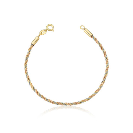 Pulseira Cordão Baiano Três tons de Ouro 18cm (2mm) Folheada a Ouro 18k