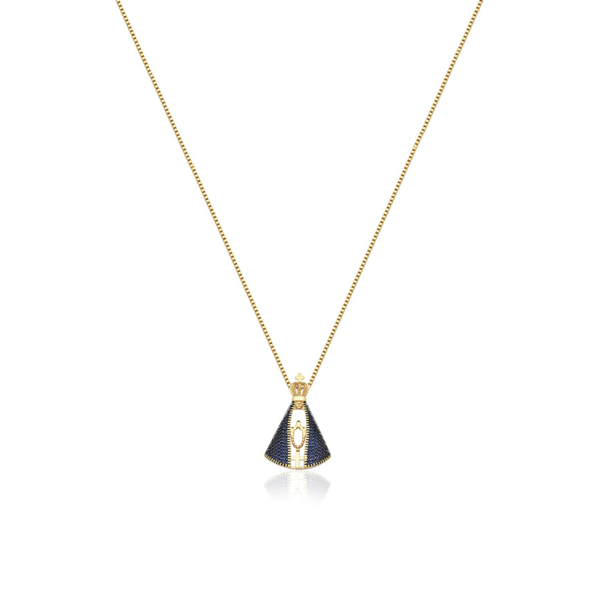 Gargantilha Pingente Nossa Senhora Aparecida Cravejada "P" Folheada a Ouro 18k