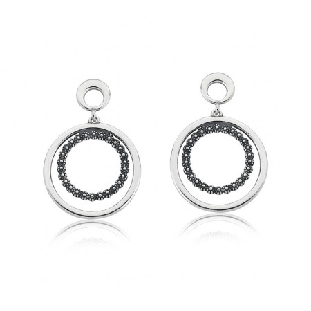 Brinco de Prata Redondo Florzinhas Envelhecido Vazado Suspenso