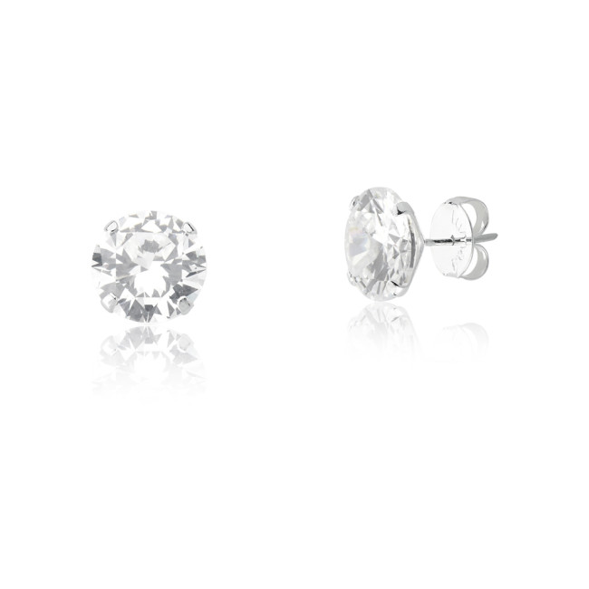 Brinco de Prata Fixo Zircônia Redonda 13mm