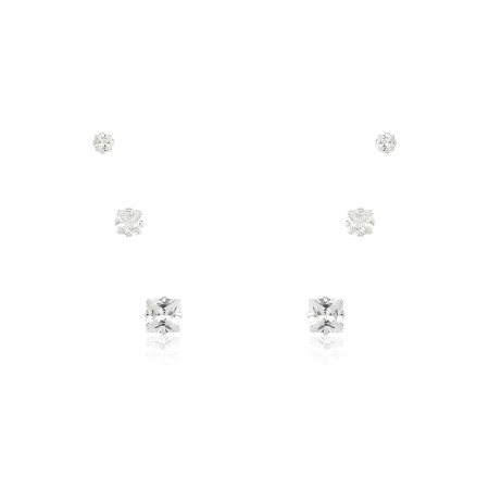Brinco de Prata Fixo Kit Zircônia Quadrada