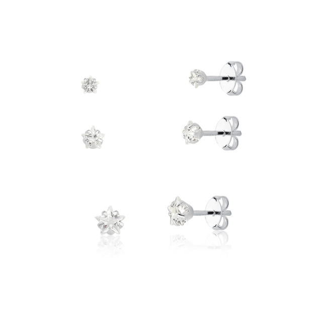Brinco de Prata Fixo Kit Zircônia Estrela