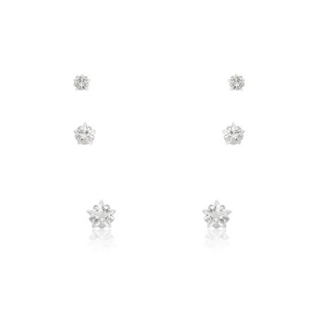 Brinco de Prata Fixo Kit Zircônia Estrela