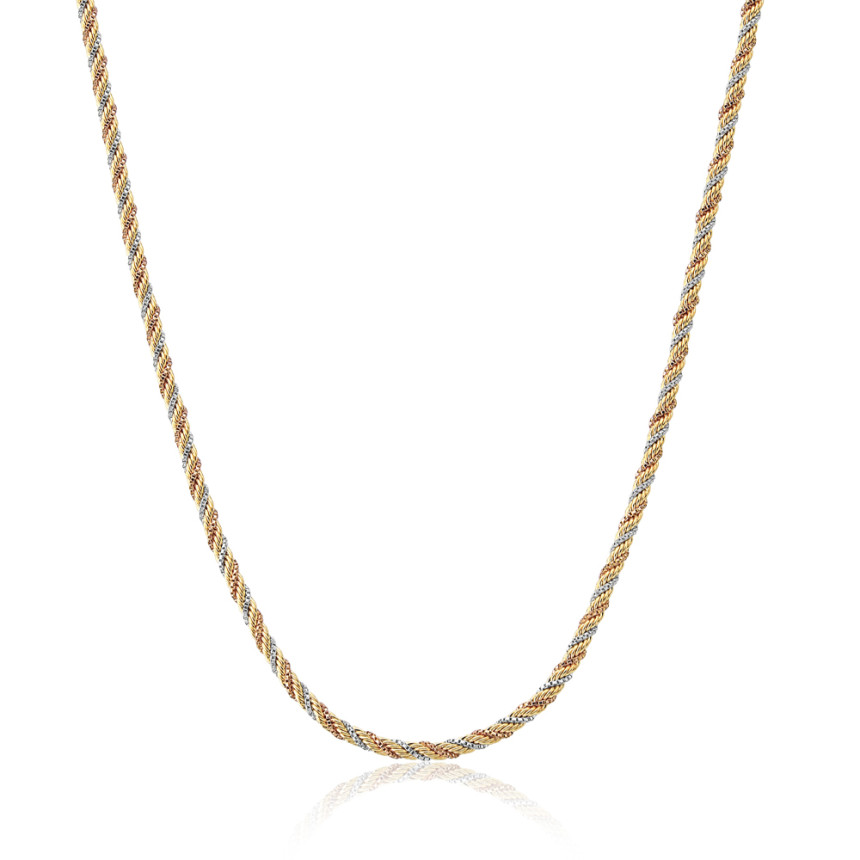 Corrente Cordão Baiano com Rosê e Veneziana 40cm 2mm Folheada a Ouro 18k