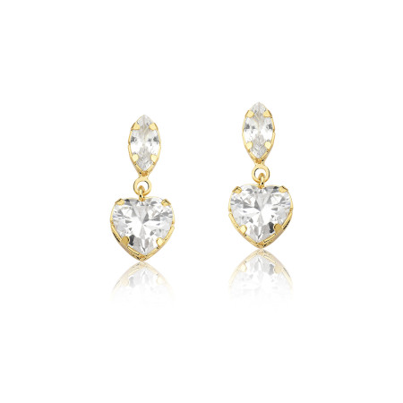 Brinco Zircônia Coração e Navete Folheado a Ouro 18k
