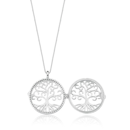 Gargantilha Prata c/ Relicário Árvore da Vida Vazada Borda Cravejada