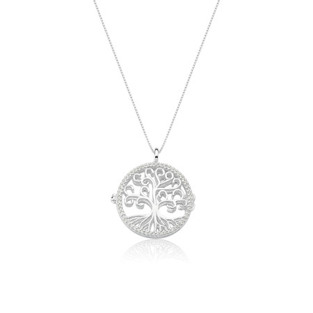 Gargantilha Prata c/ Relicário Árvore da Vida Vazada Borda Cravejada