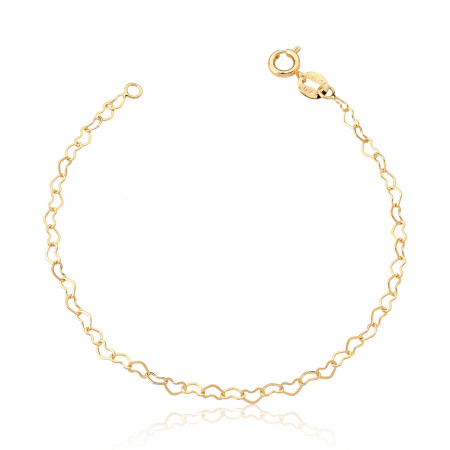 Pulseira Elo Corações 18cm Folheada a Ouro 18k