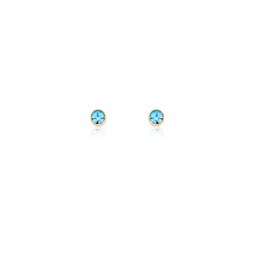 Brinco Fixo Liso c/ Zircônia Azul Embutida 4mm  Baby Folheado a Ouro 18k