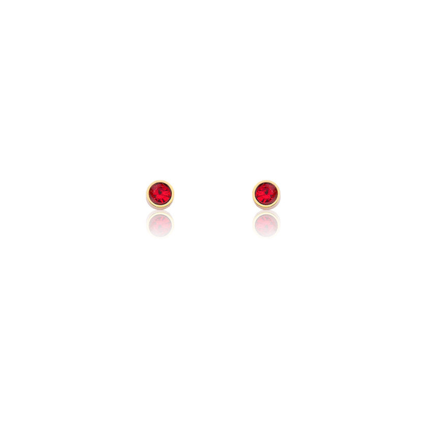 Brinco Fixo Liso c/ Zircônia Vermelha Embutida 4mm  Baby Folheado a Ouro 18k