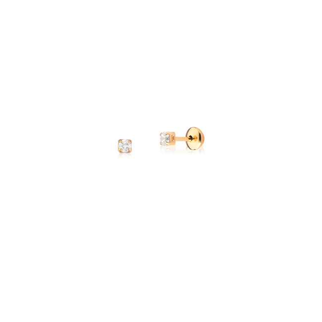 Brinco Fixo Zircônia Branca Baby Folheado a Ouro 18k
