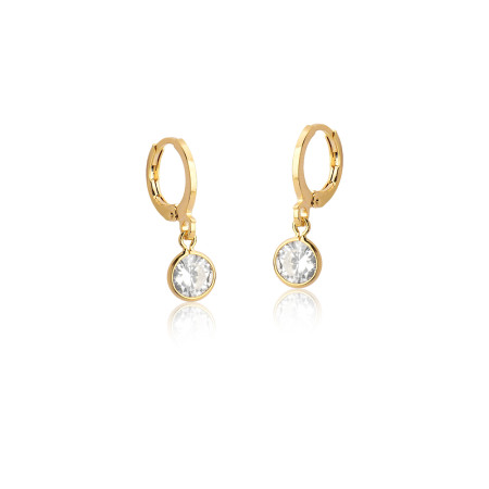 Argola Click Fio Quadrado Liso c/ Pingente Ponto Luz Folheada a Ouro 18k