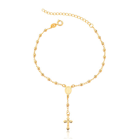 Pulseira Terço Nossa Senhora das Graças 18cm Folheado a Ouro 18k