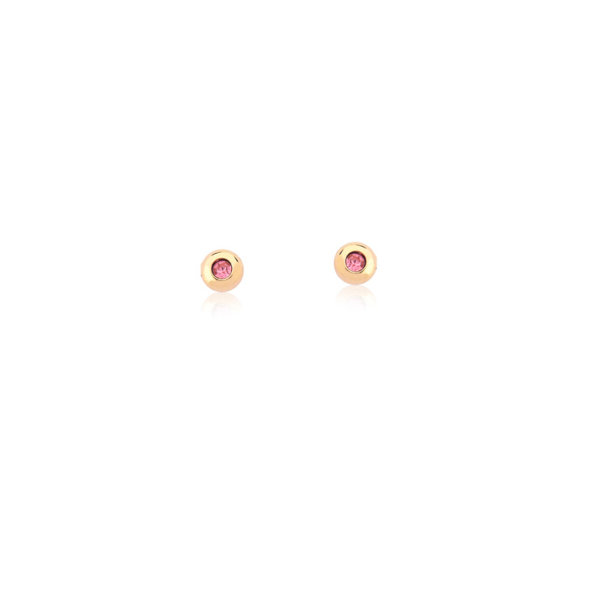 Brinco Fixo Liso c/ Zircônia Rosa 4mm  Baby Folheado a Ouro 18k