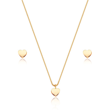 Conjunto Coração Liso Folheado a Ouro 18K