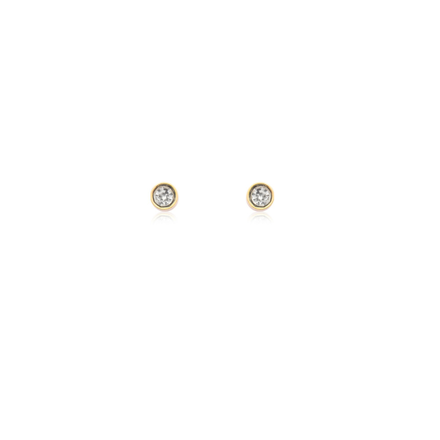 Brinco Fixo Liso c/ Zircônia Embutida 4mm  Baby Folheado a Ouro 18k