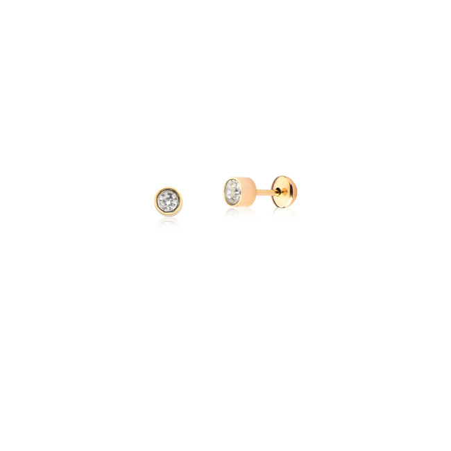 Brinco Fixo Liso c/ Zircônia Embutida 4mm  Baby Folheado a Ouro 18k