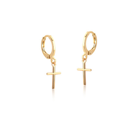 Argola Click Fio Quadrado Liso c/ Pingente Cruz Folheada a Ouro 18k