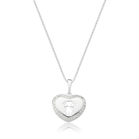 Gargantilha Prata Veneziana Pingente Coração Cravejado com Menina Vazada