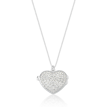 Corrente Prata c/ Pingente Relicário Coração Cravejado