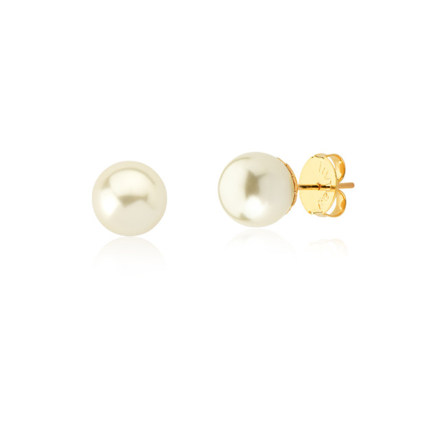 Brinco Pérola Shell "M" 10mm (tom amarelo) Folheado a Ouro 18k 