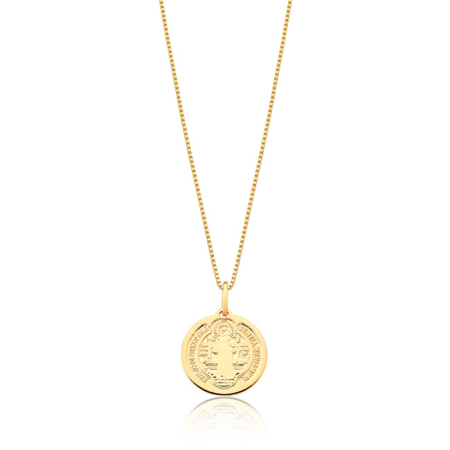Pingente São Bento Medalha 1,5cm Folheado a Ouro 18k