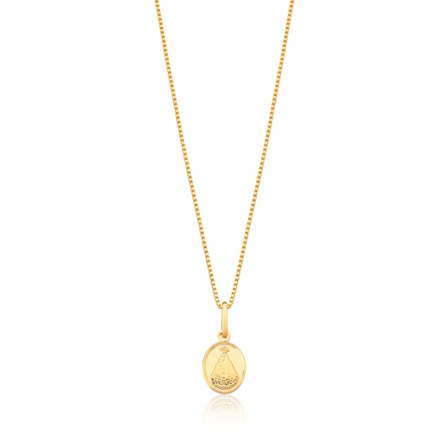 Pingente Nossa Senhora Aparecida Medalha Oval Mini Folheado a Ouro 18k