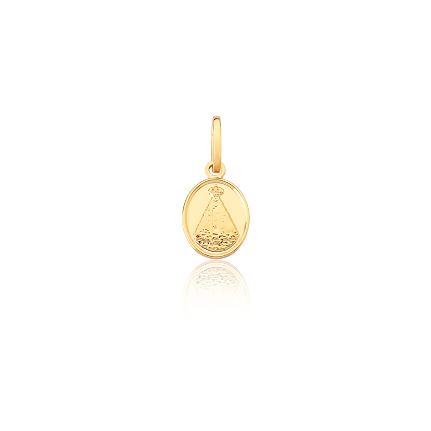 Pingente Nossa Senhora Aparecida Medalha Oval Mini Folheado a Ouro 18k
