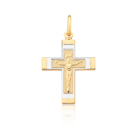 Pingente Cruz com Cristo Detalhe Aplique Ródio Folheado a Ouro 18k