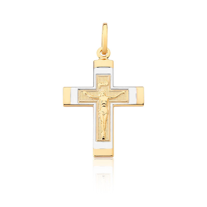 Pingente Cruz com Cristo Detalhe Aplique Ródio Folheado a Ouro 18k