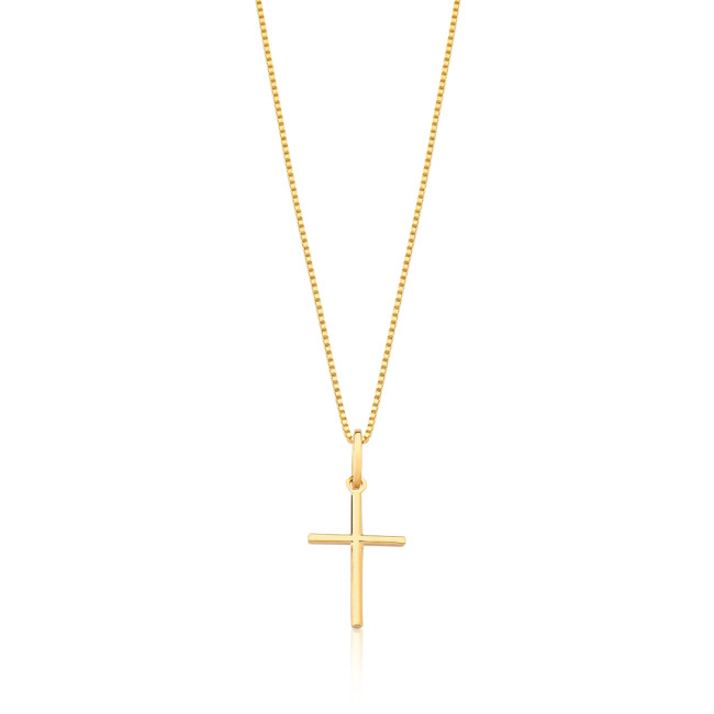 Pingente Cruz Palito Liso "P" Folheado a Ouro 18k